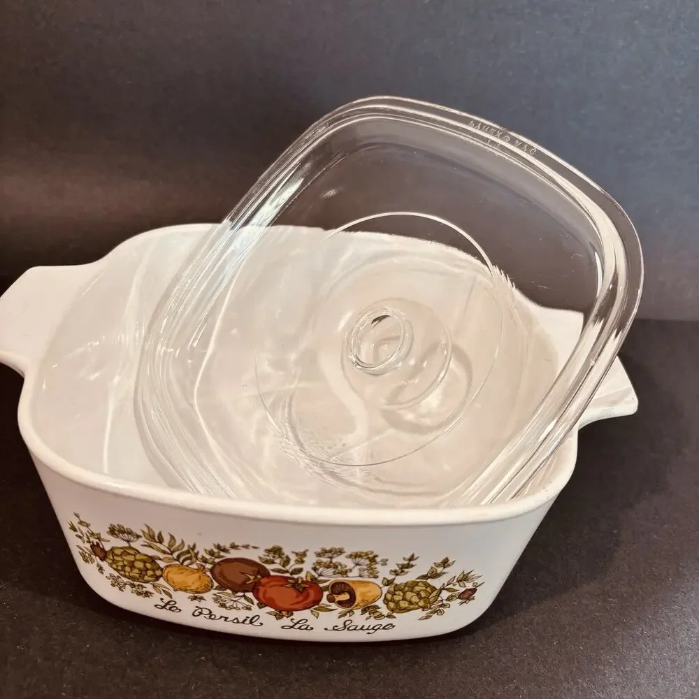 Vintage Corning Ware Spice of Life Le Persil La Sauge 1 1/2 Qt pyrex Glass Lid